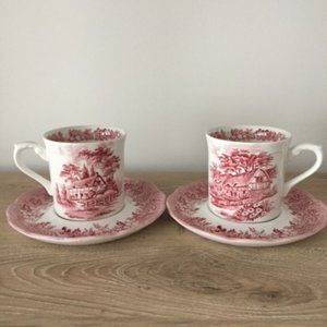 Vintage J & G Meakin pair of Ironstone Teacups and Saucers
